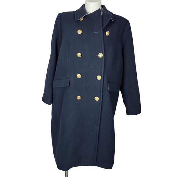 J.Crew $428 Warwick Topcoat Italian Stadium Cloth Wool Blend Navy Coat Size 22 - Picture 2 of 15